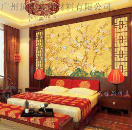 卧室床头背景墙中式手绘工笔画花鸟图大型壁画壁纸